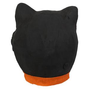 Black cat lantern planter with textured surface and orange fabric dapper bow tie perfect for halloween lanterns decor