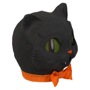 Vandolls folk art dapper bow tie black cat lantern with green eyes and orange bow tie perfect for halloween lanterns