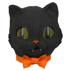 Dapper bow tie black cat lantern with glowing green eyes and orange bow tie perfect for halloween lanterns decor