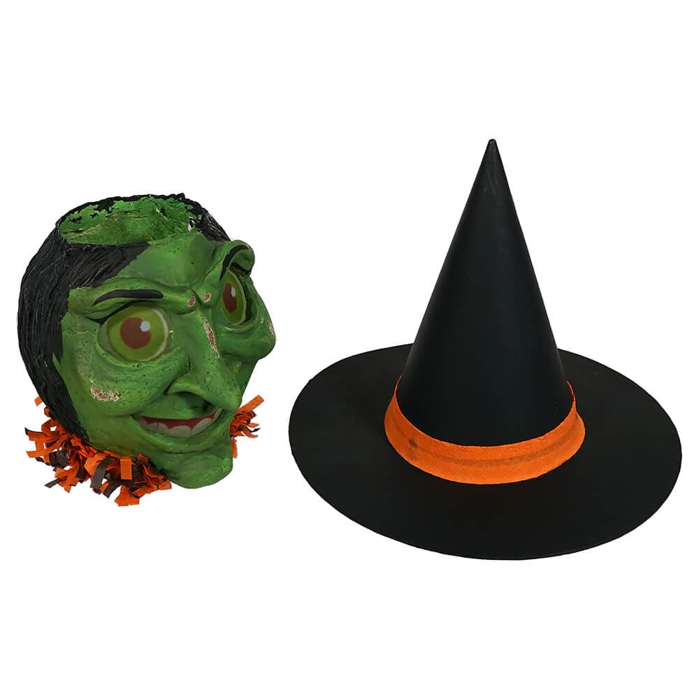 Green Face Witch with Hat Lantern