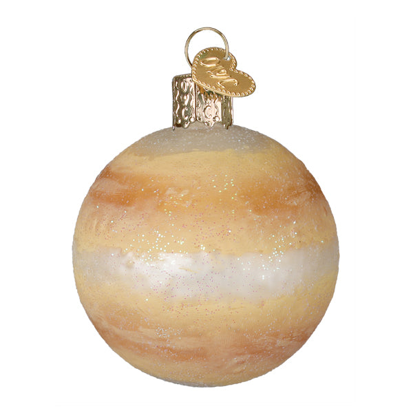 Venus ornament glass with amber cream swirls and gold heart tag, perfect celestial ornaments with mars ornament vibe