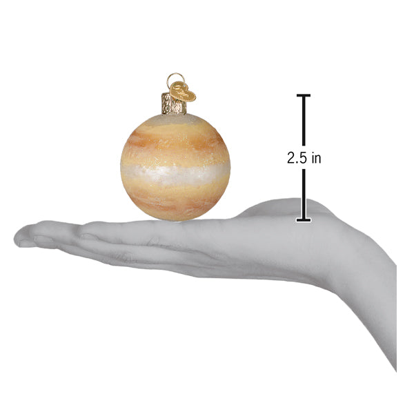 Venus ornament is a 2.5-inch glass celestial ornament with swirling orange and beige bands and a gold-toned cap for hanging
