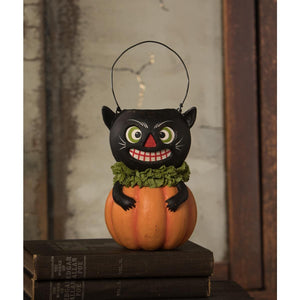 Vintage Black Cat in Pumpkin - Halloween