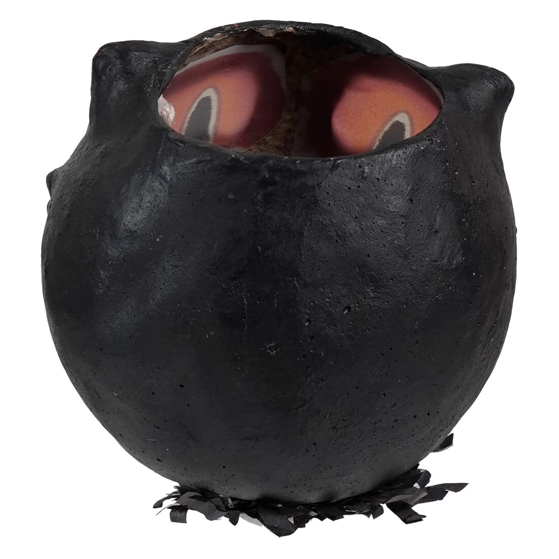 Black ceramic owl-shaped candle holder with glowing red eyes.