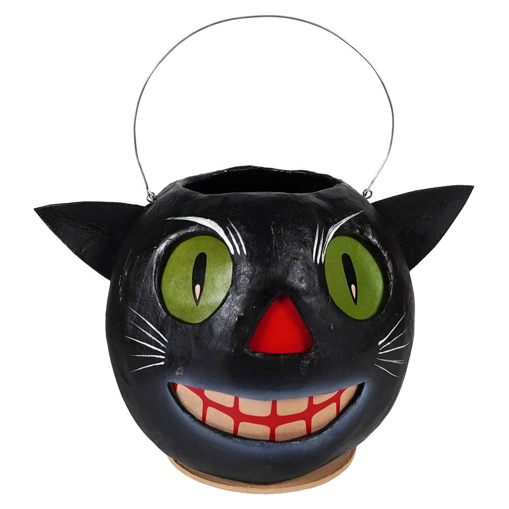 Vintage cat bucket small featuring a black cat design, perfect for halloween treats by bethany lowe halloween buckets