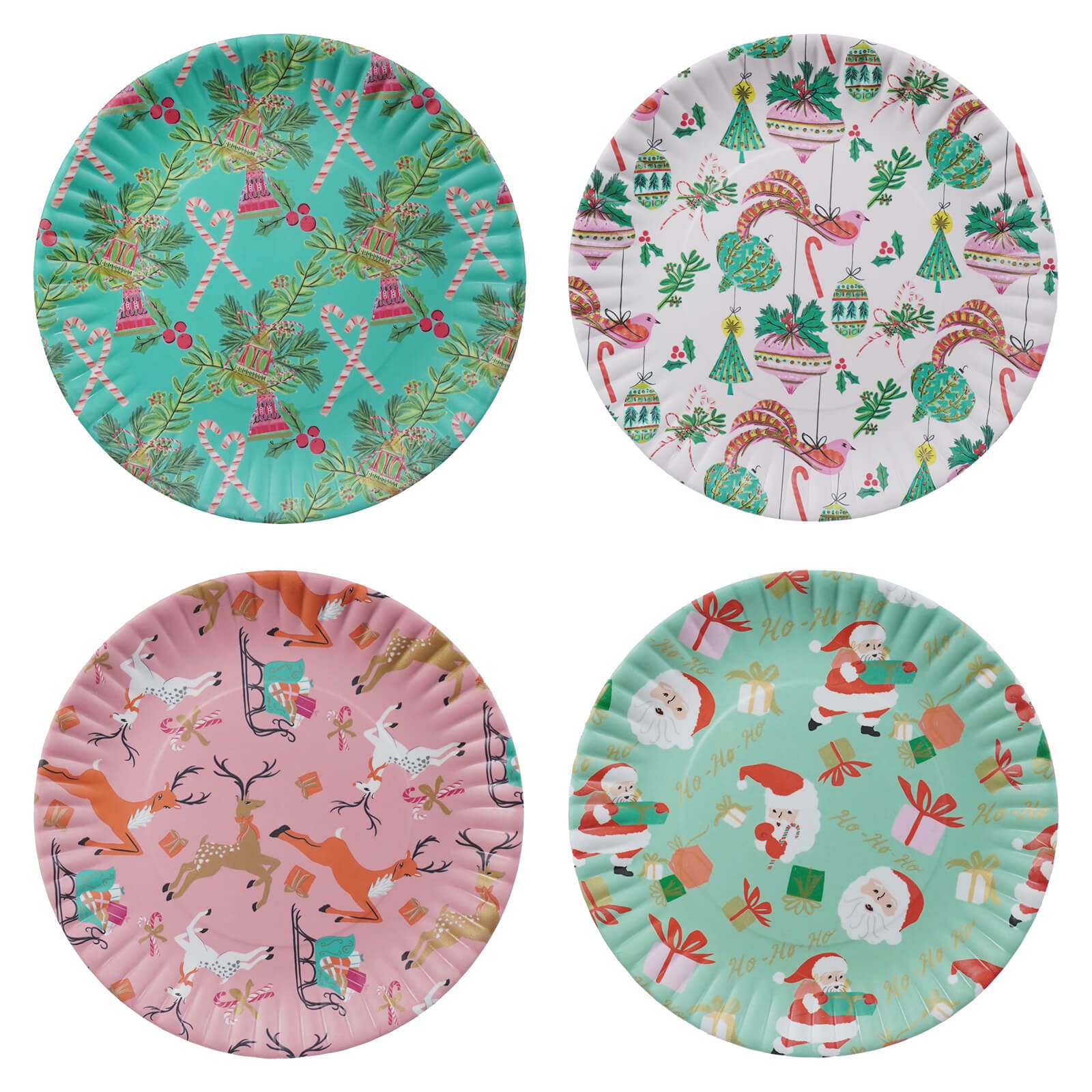 Vintage Christmas Patterned Paper Melamine Plates Set/4 - Christmas