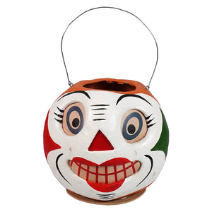 Vintage clown bucket halloween candy bucket with colorful clown design perfect for bethany lowe halloween buckets collection