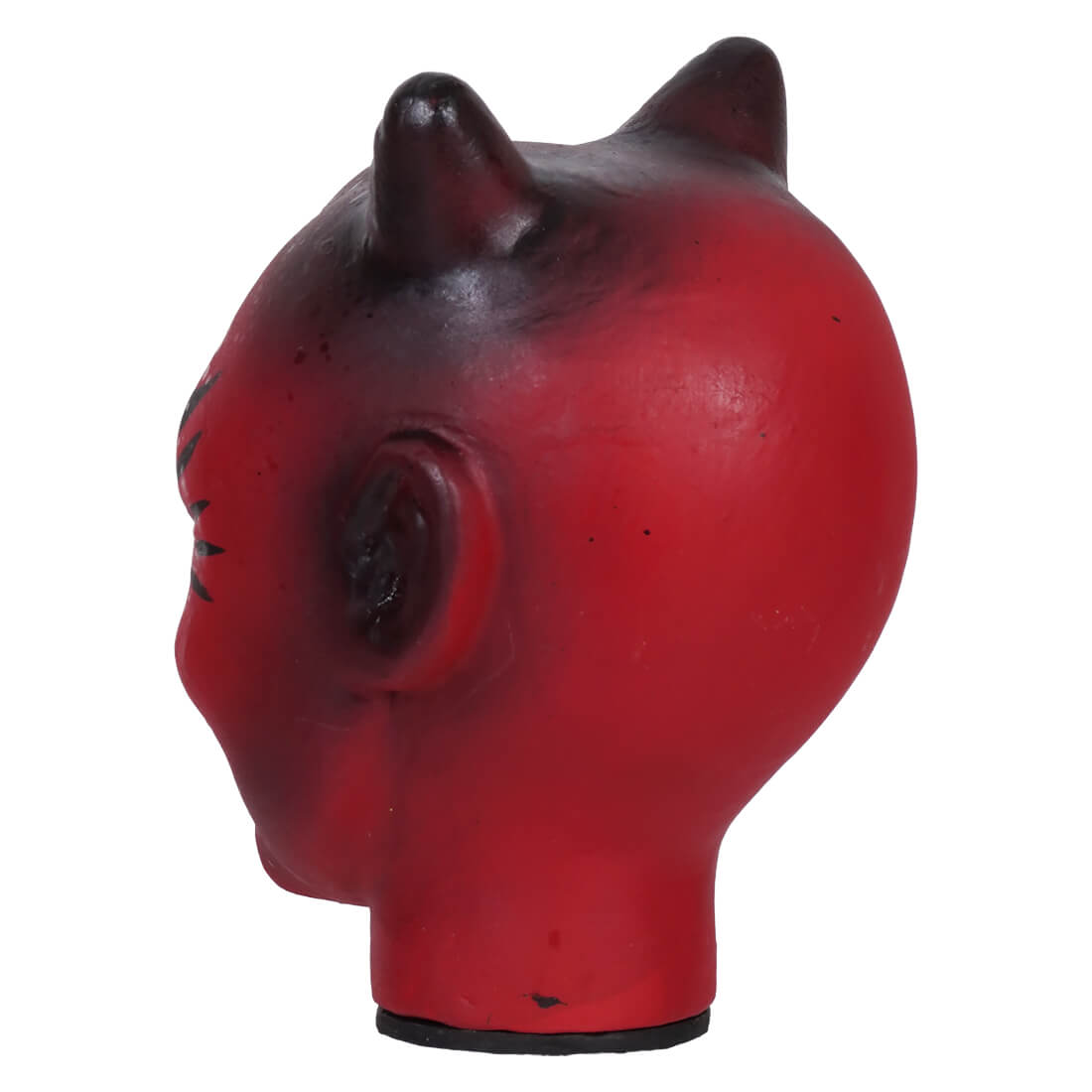 Vintage devil cachette red devil-themed piggy bank in molded plastic with black horns and ears