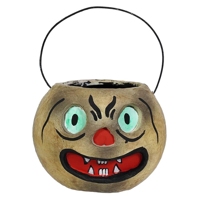 Vintage Halloween Fanged Green-Eyed Bucket