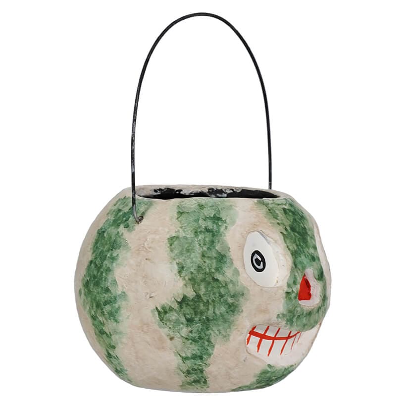 Vintage Halloween Green & Beige Smiling Bucket