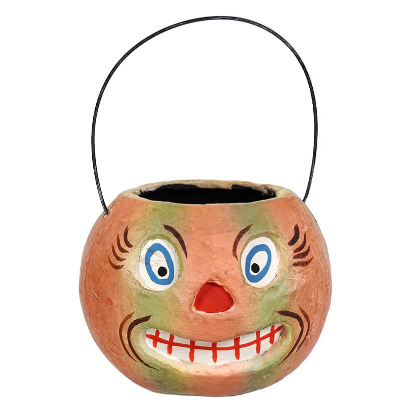 Vintage Halloween Orange & Green Grinning Pumpkin Bucket