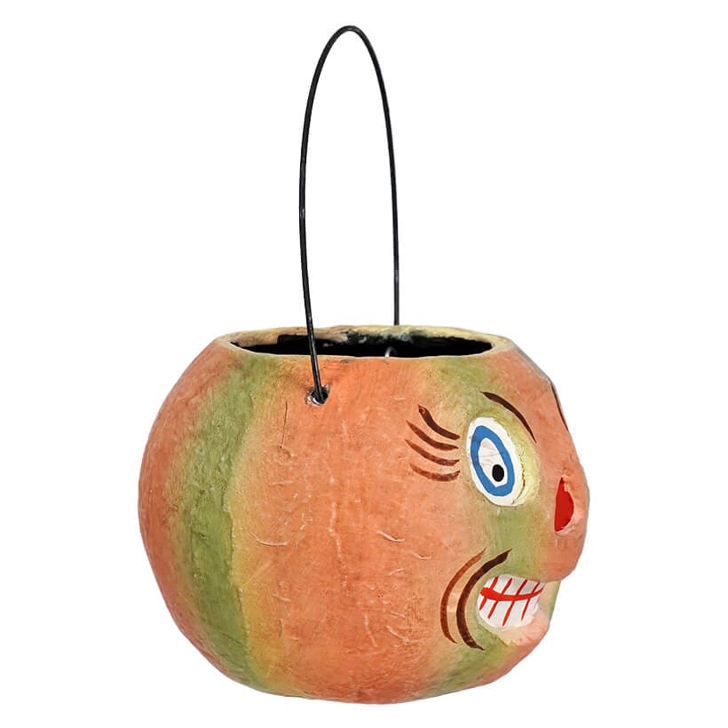 Vintage Halloween Orange & Green Grinning Pumpkin Bucket