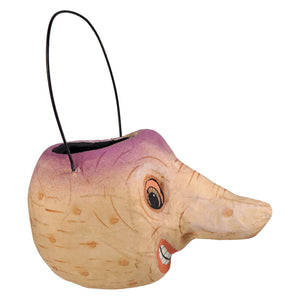 Vintage handcrafted purple and beige paper mache turnip bucket with black wire handle, a fun halloween buckets and lanterns option