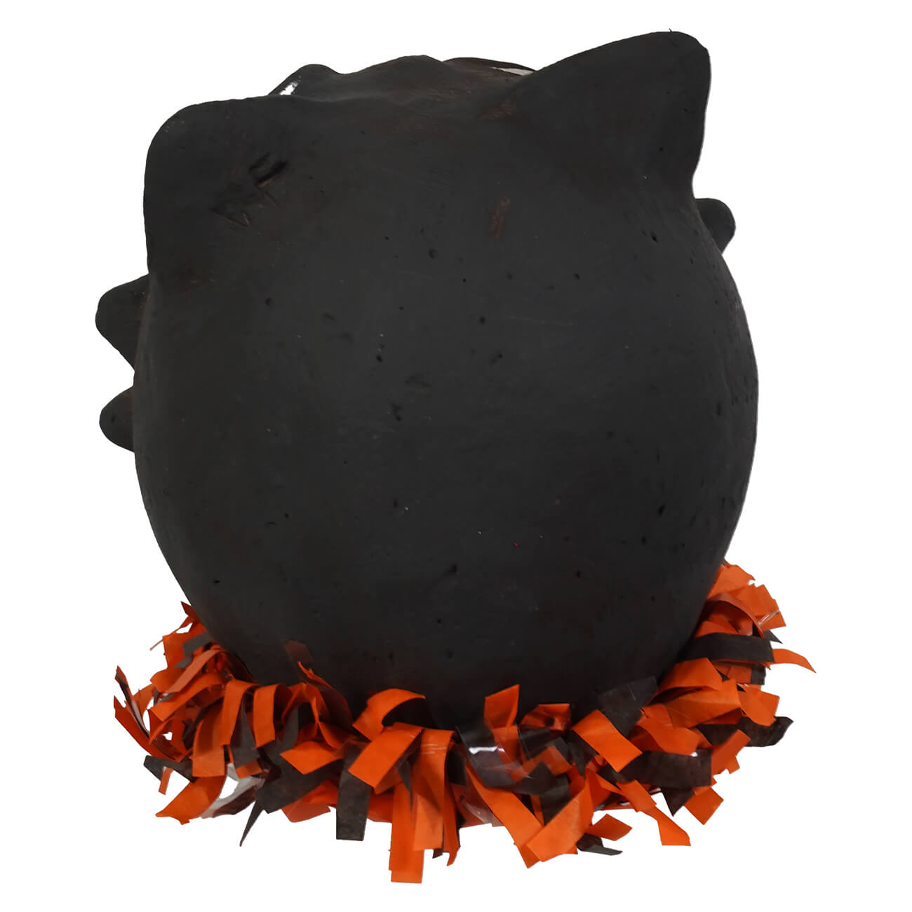 Vandolls folk art vintage howling black cat lantern piñata with orange and black paper fringe trim