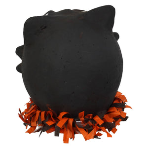 Vandolls folk art vintage howling black cat lantern piñata with orange and black paper fringe trim
