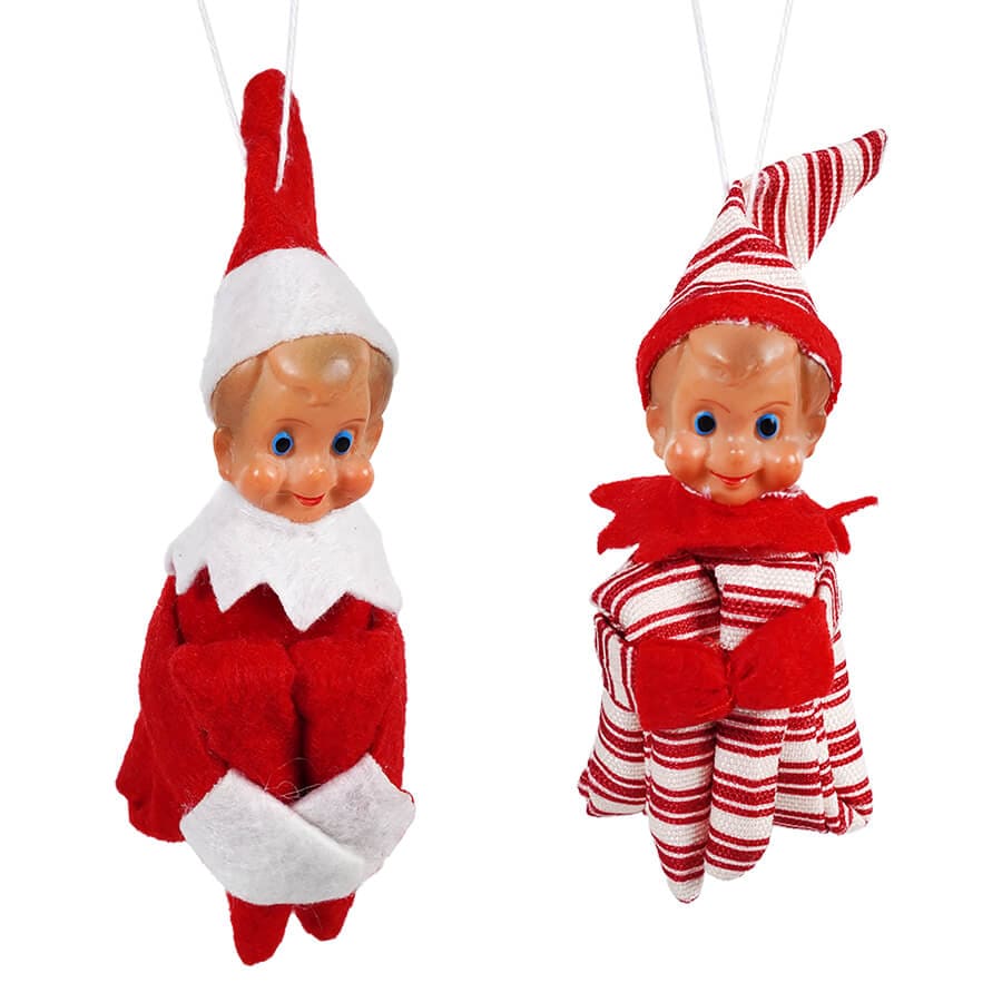 Vintage Inspired Red Elf Ornaments Set/2 - Ornaments