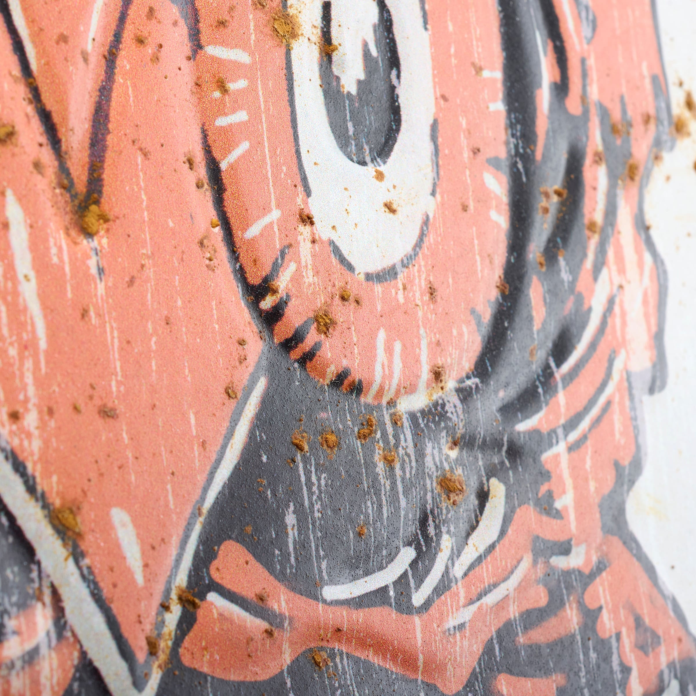 Vintage owl garden pick with a weathered coral and black stylized eye design perfect as a daisy garden pick decor piece
