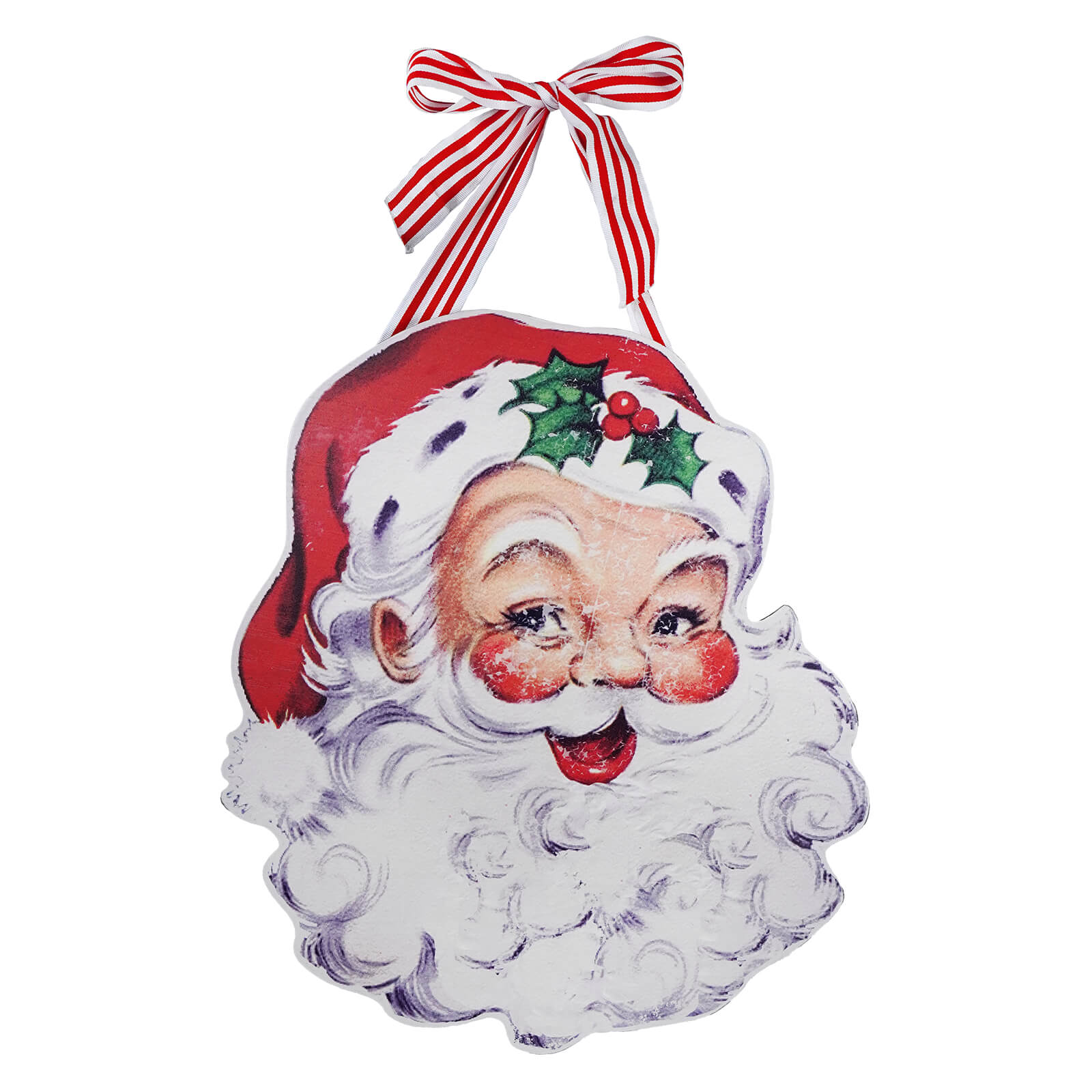 Vintage santa door hanger featuring a classic santa paper design in festive red and white for wall or door decor