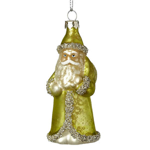 Vintage santa ornament made of shimmering gold glass with glittery silver trim is a perfect christmas ornament or santa ornament