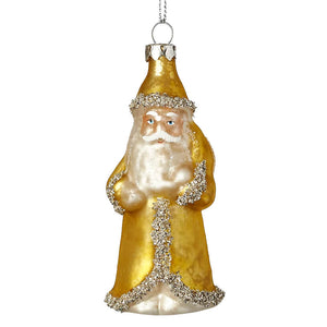 Golden glass vintage santa ornament with silver glitter trim perfect for christmas ornaments and santa ornaments