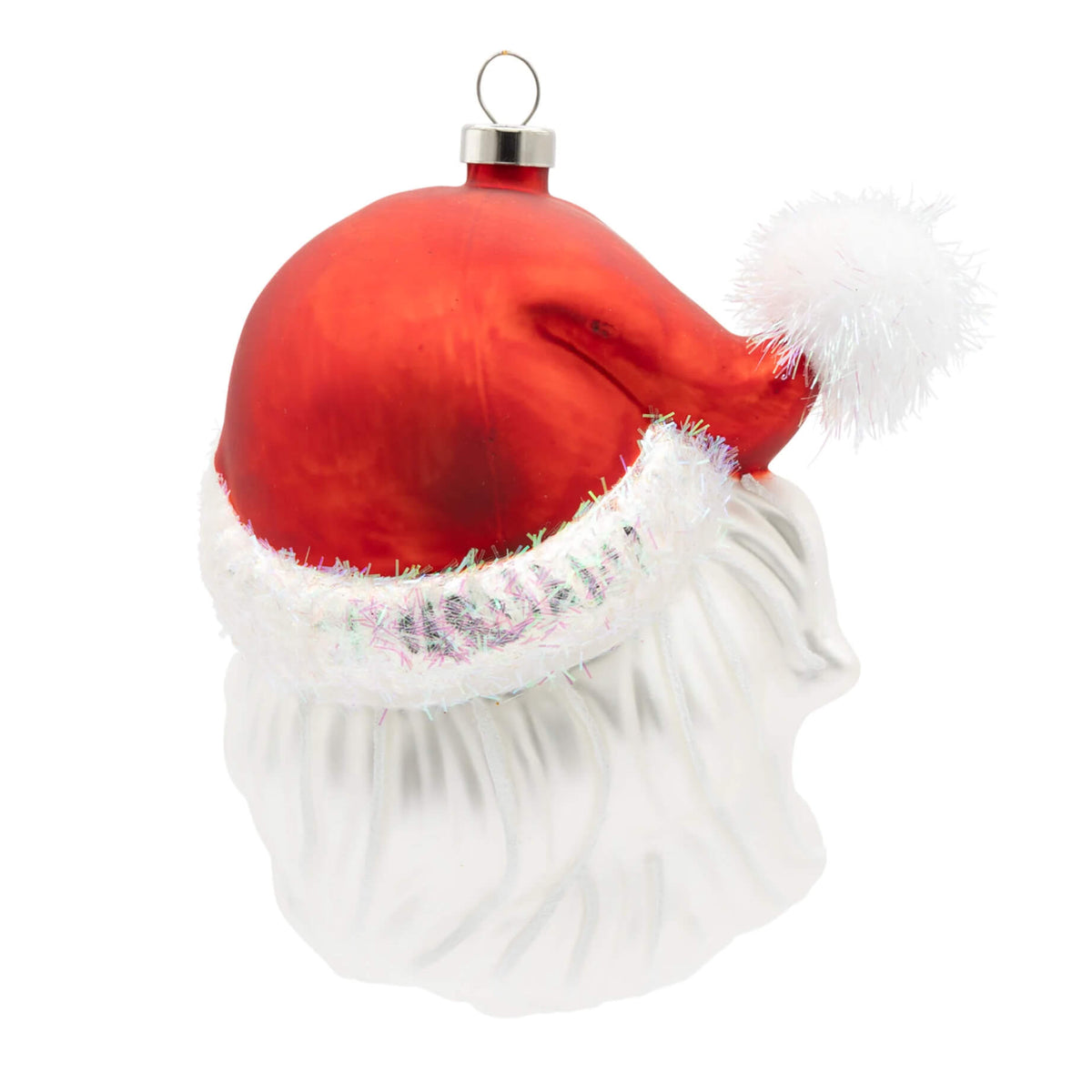 Red glass vintage santa ornament with white fuzzy trim and pom-pom perfect for pez dispenser ornament fans