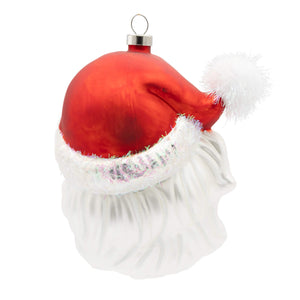 Red glass vintage santa ornament with white fuzzy trim and pom-pom perfect for pez dispenser ornament fans