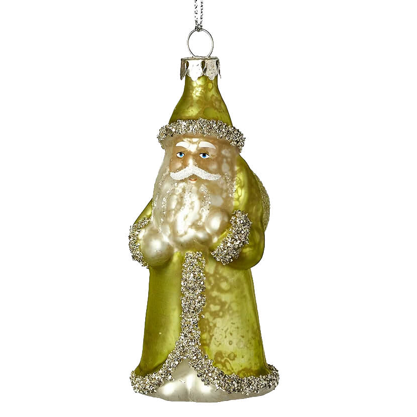 Vintage santa ornament a shimmering gold glass santa ornament with glittery silver trim perfect for christmas ornaments