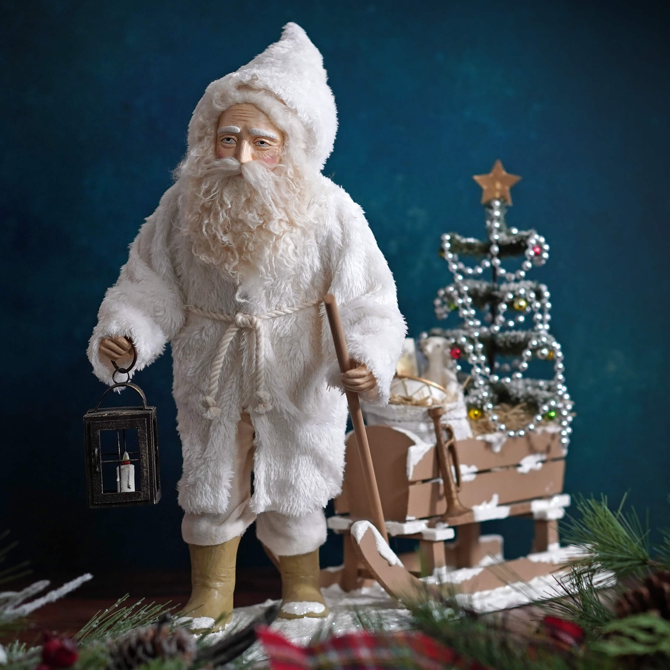 Vintage Santa Pulling Sled - Christmas