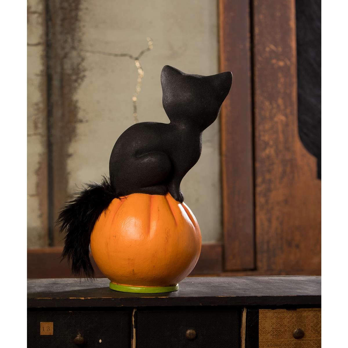 Vintage Seated Cat on Pumpkin - Halloween