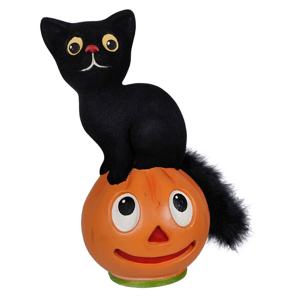 Vintage Seated Cat on Pumpkin - Halloween