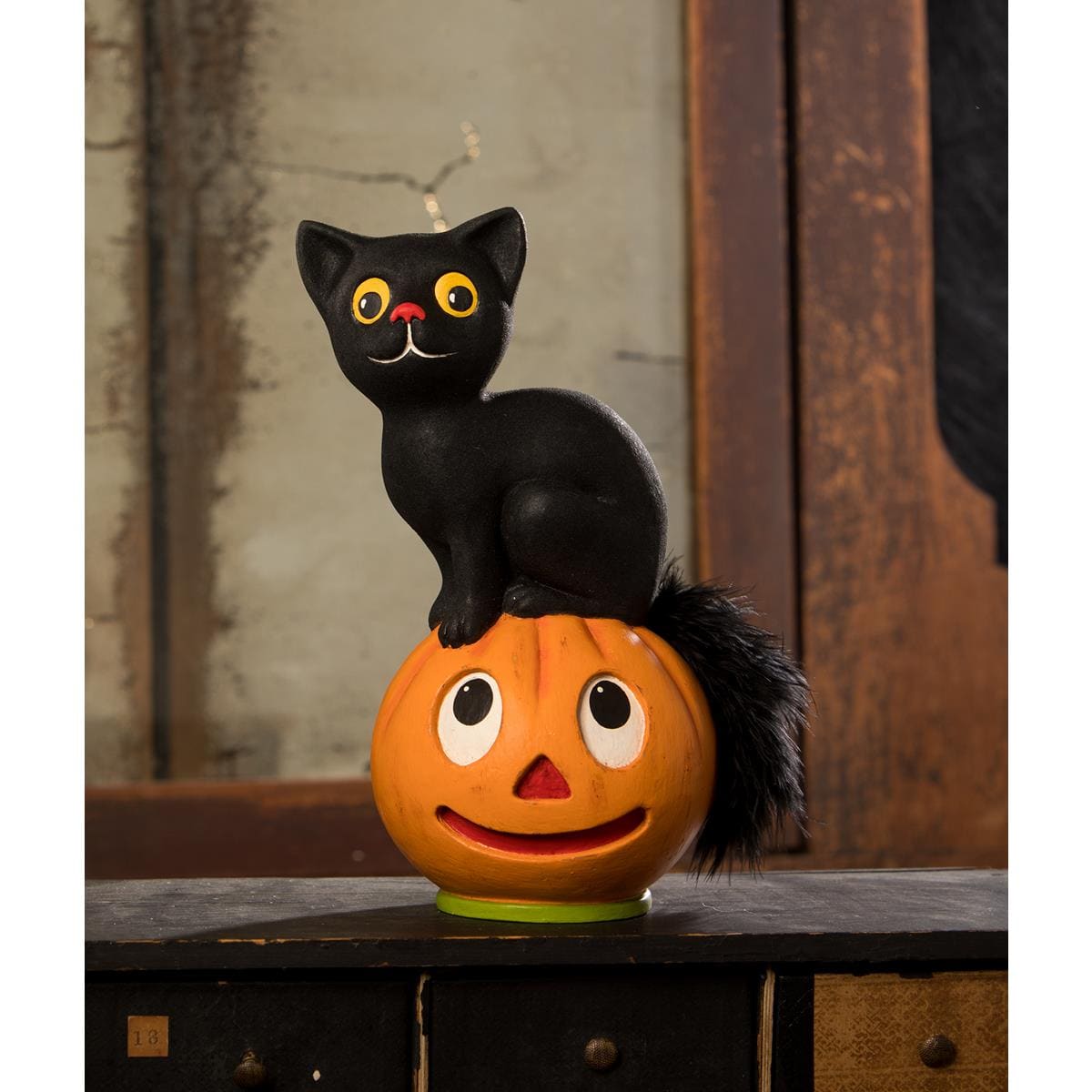 Vintage Seated Cat on Pumpkin - Halloween