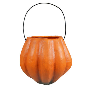 Orange vintage silly pumpkin bucket halloween bucket with black wire handle perfect for halloween pumpkins and gourds