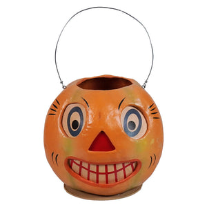 Orange vintage striped pumpkin bucket with metal handle perfect for bethany lowe halloween buckets collection