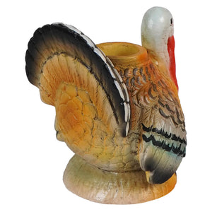 Vintage turkey candlestick ceramic with detailed orange brown feathers white head red wattle hollow body for candles bethany lowe design
