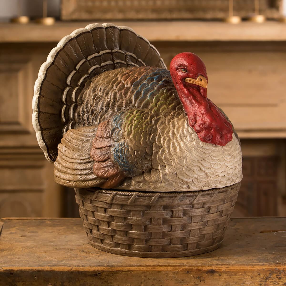 Vintage Turkey In Basket Container - Thanksgiving