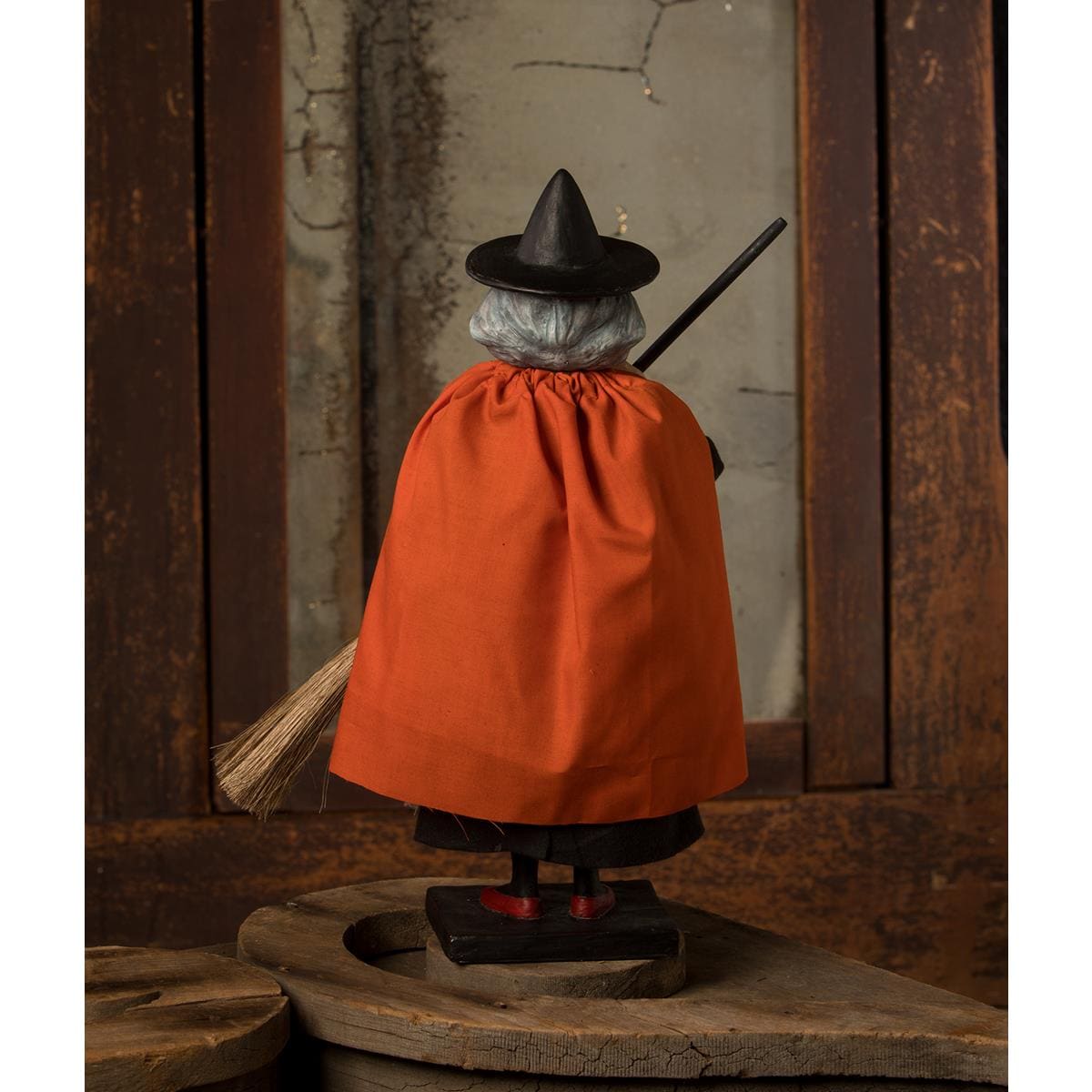 Vintage Witch Holding Broom Container - Halloween