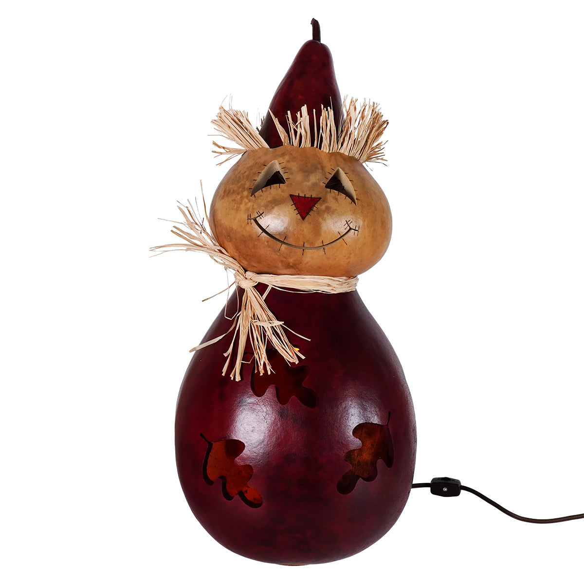 Warehime extra large lighted scarecrow gourd lamp with leaf cutouts made from meadowbrooke gourds for outdoor decor