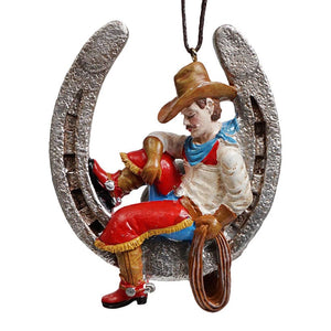 Western Horseshoe With Napping Cowboy Ornament