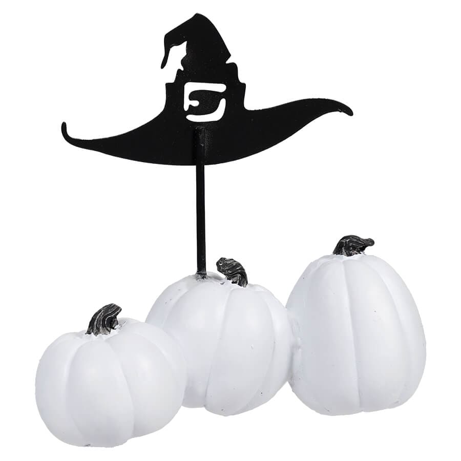 White Boo Pumpkins With Witch Hat