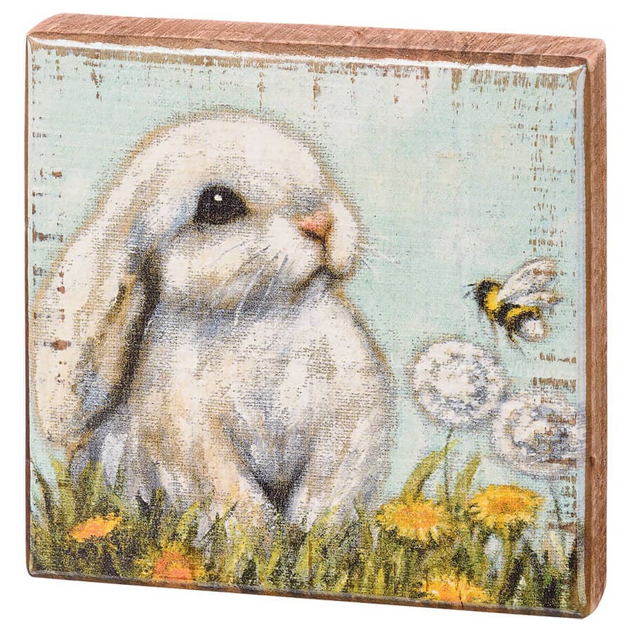 White Bunny & Bee Block Sign