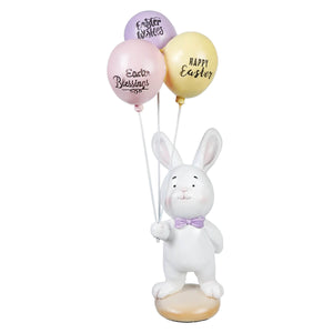 White bunny holding easter wishes balloons in vintage easter bunny figural decor style perfect for spring display