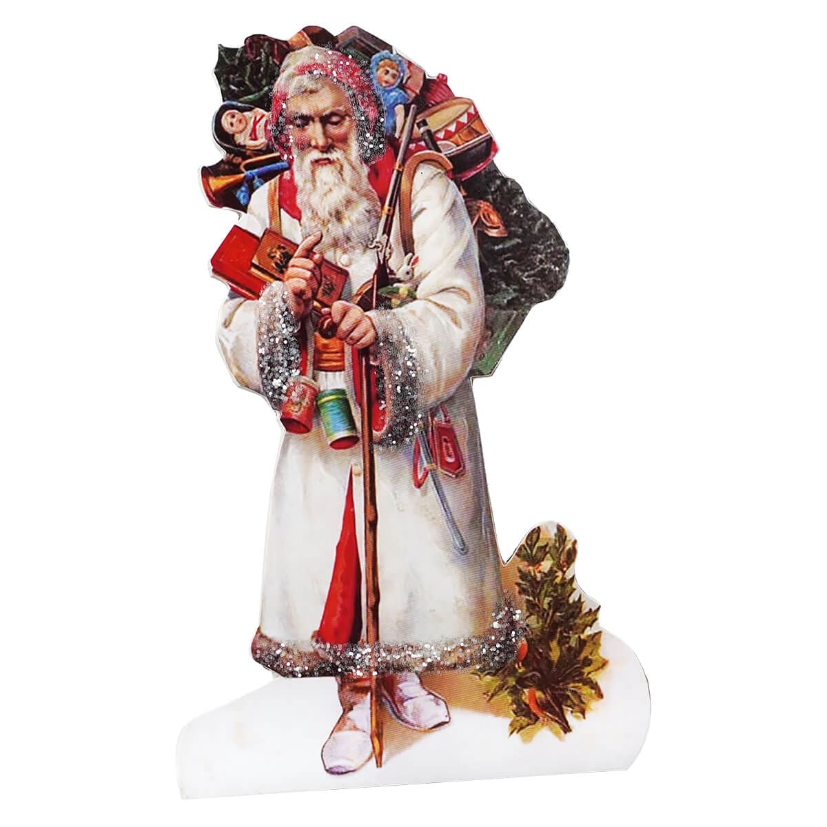 White Coat Santa Carrying Presents Dummy Board - Christmas