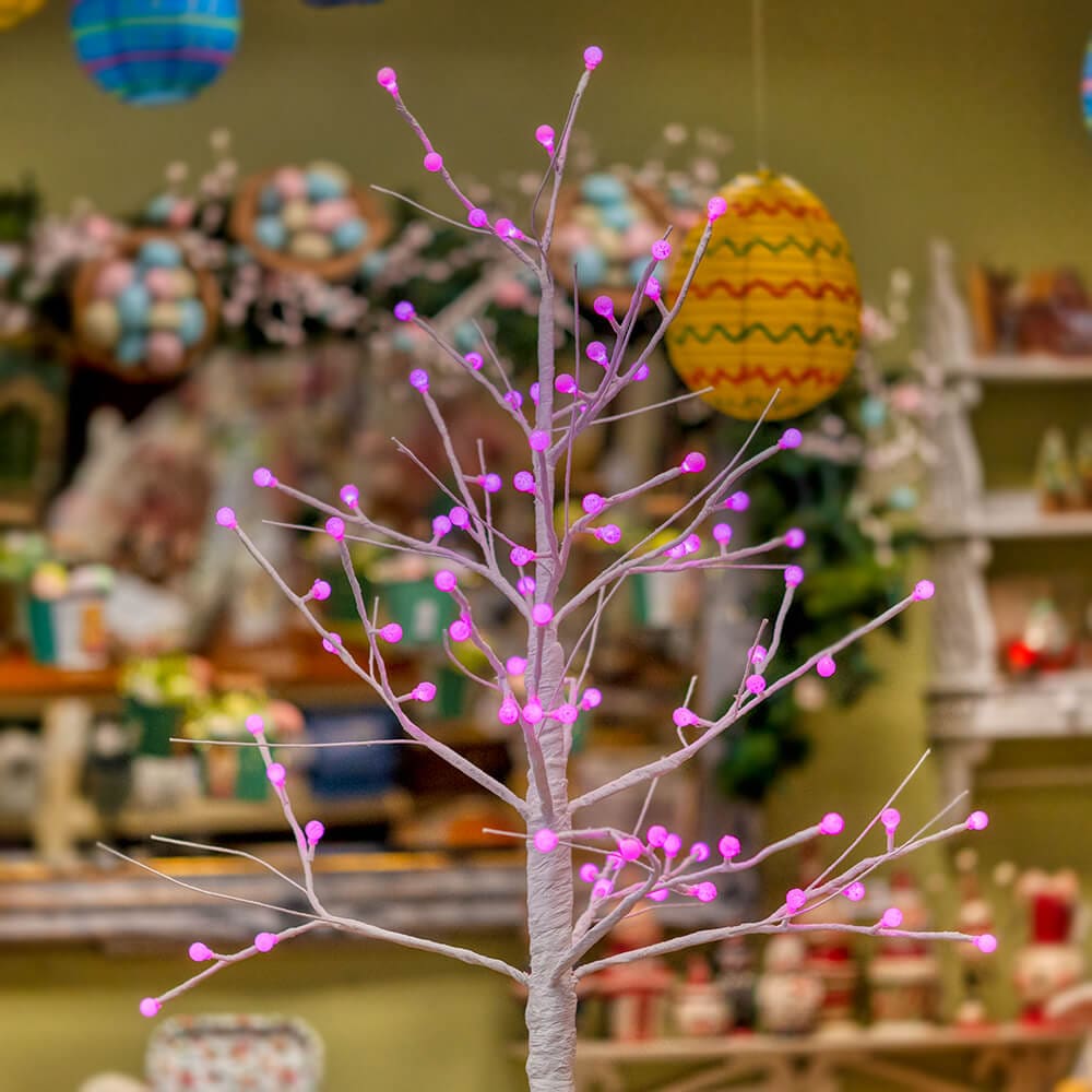 White Display Tree With Pink Globe Lights