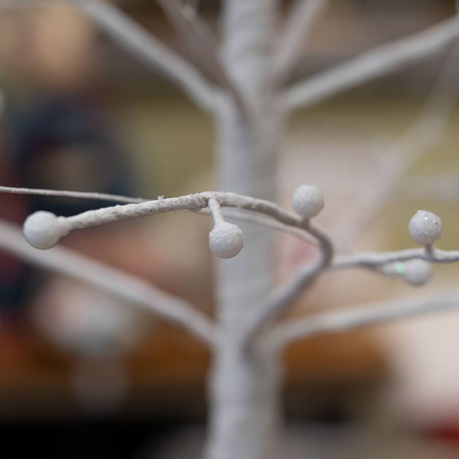 White Display Tree With Pink Globe Lights