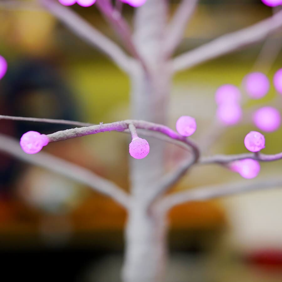 White Display Tree With Pink Globe Lights