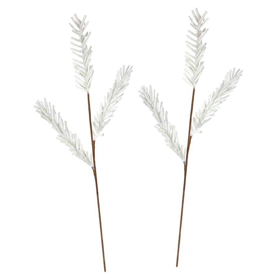 White Felt Glitter Pine Stem Set/2