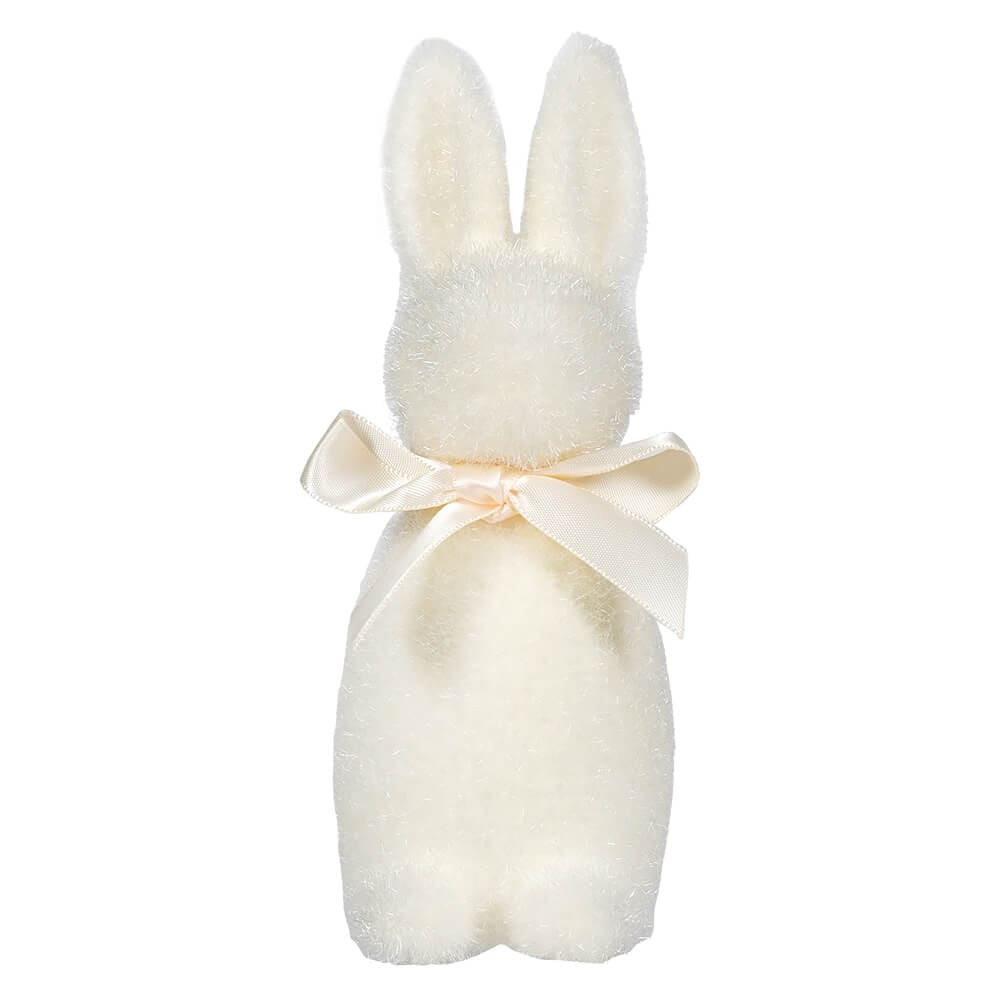 White Flocked Button Nose Bunny