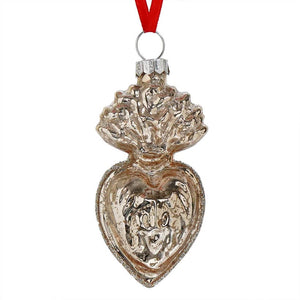White Gold Jeweled Sacred Heart Ornament