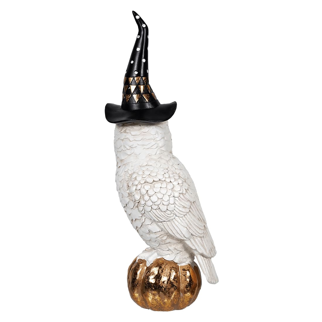 White & Gold Owl With Witch Hat On Jack O’Lantern - Halloween