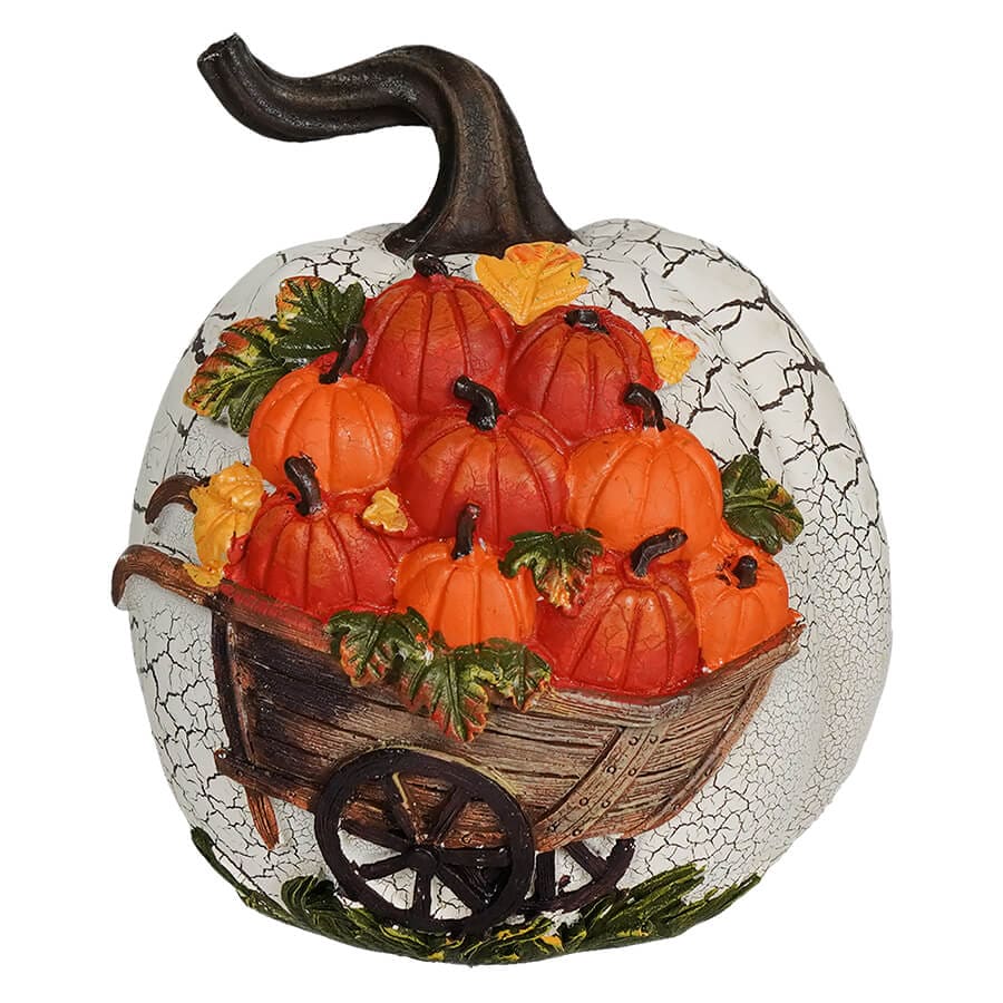 White Harvest Pumpkin With Wheelbarrow & Pumpkins